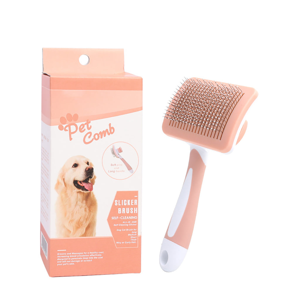 Self Cleaning Slicker Brush For Dogs, Cats Pets-One Click Cleaning Function-Gentle Effective Cat, Pet Dog Hair Remover-Dog Grooming Accessories For Sm