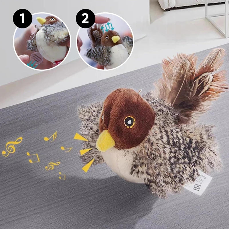 Interactive Cat Toys Electric Squeaky Simulation Bird Plush Cats Pets Teasing Toys With Feather Catnip Kitten Chirping Bird Toys