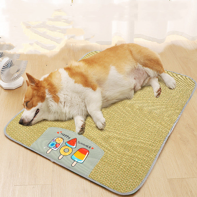 Pet Mat Ice Cool Grass Mat Dog's Nest Tengzhu Cooling Summer Pet's Nest Cat Sleeping Mat Anti Scratch Dog Bed Anti Moisture Dogs Cats Supplies Summer