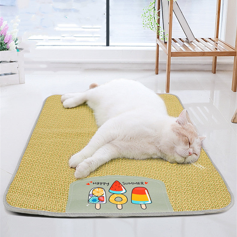 Pet Mat Ice Cool Grass Mat Dog's Nest Tengzhu Cooling Summer Pet's Nest Cat Sleeping Mat Anti Scratch Dog Bed Anti Moisture Dogs Cats Supplies Summer
