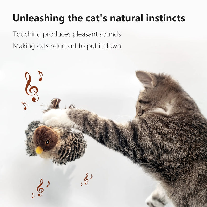Interactive Cat Toys Electric Squeaky Simulation Bird Plush Cats Pets Teasing Toys With Feather Catnip Kitten Chirping Bird Toys