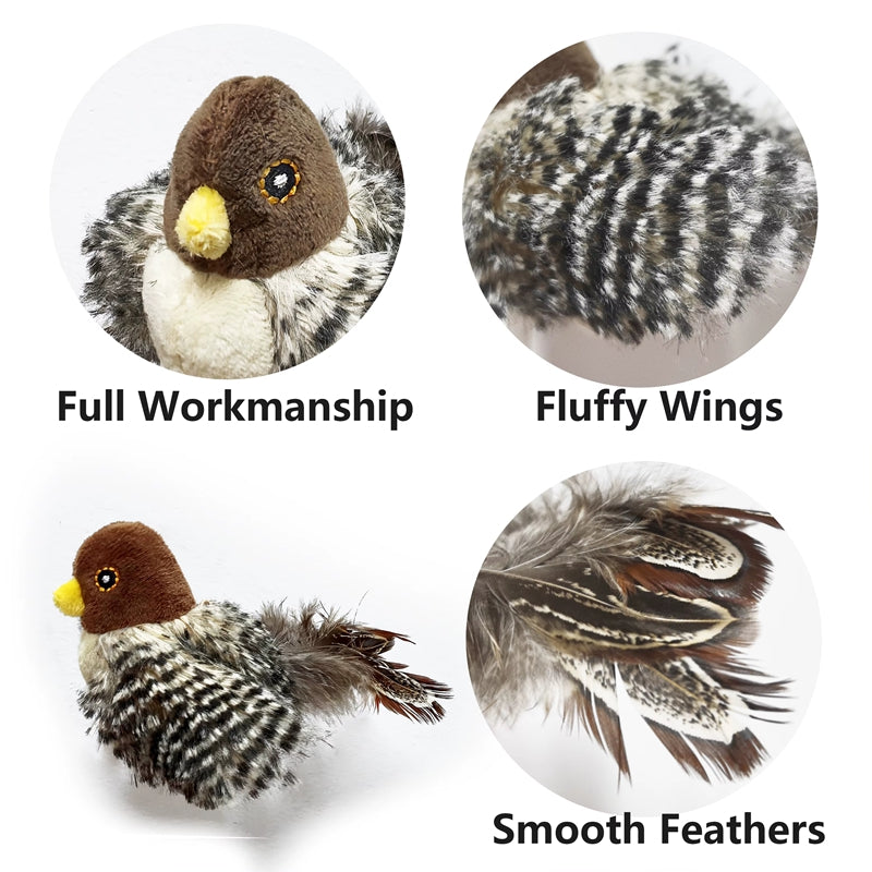 Interactive Cat Toys Electric Squeaky Simulation Bird Plush Cats Pets Teasing Toys With Feather Catnip Kitten Chirping Bird Toys