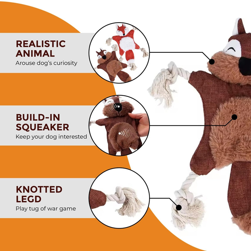 Dog Toys, Stuffed, Chewing, Plush, Squeaky Animal Pet Toys, Puppy, Fox, Squirrel, Dog, Cat, Chewing, Squeaky Toys, Pet Supplies