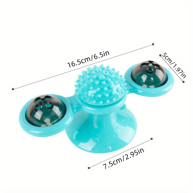 Windmill Cat Toys Cute Rotating Interactive Cat Toy - Indoor Windmill Cat Toy With Suction Cup Catnip & Jagged Teeth Middle Ball, Smart Kitten Rotatin
