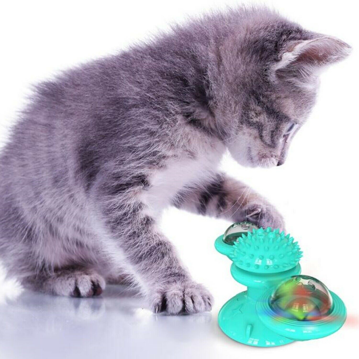 Windmill Cat Toys Cute Rotating Interactive Cat Toy - Indoor Windmill Cat Toy With Suction Cup Catnip & Jagged Teeth Middle Ball, Smart Kitten Rotatin