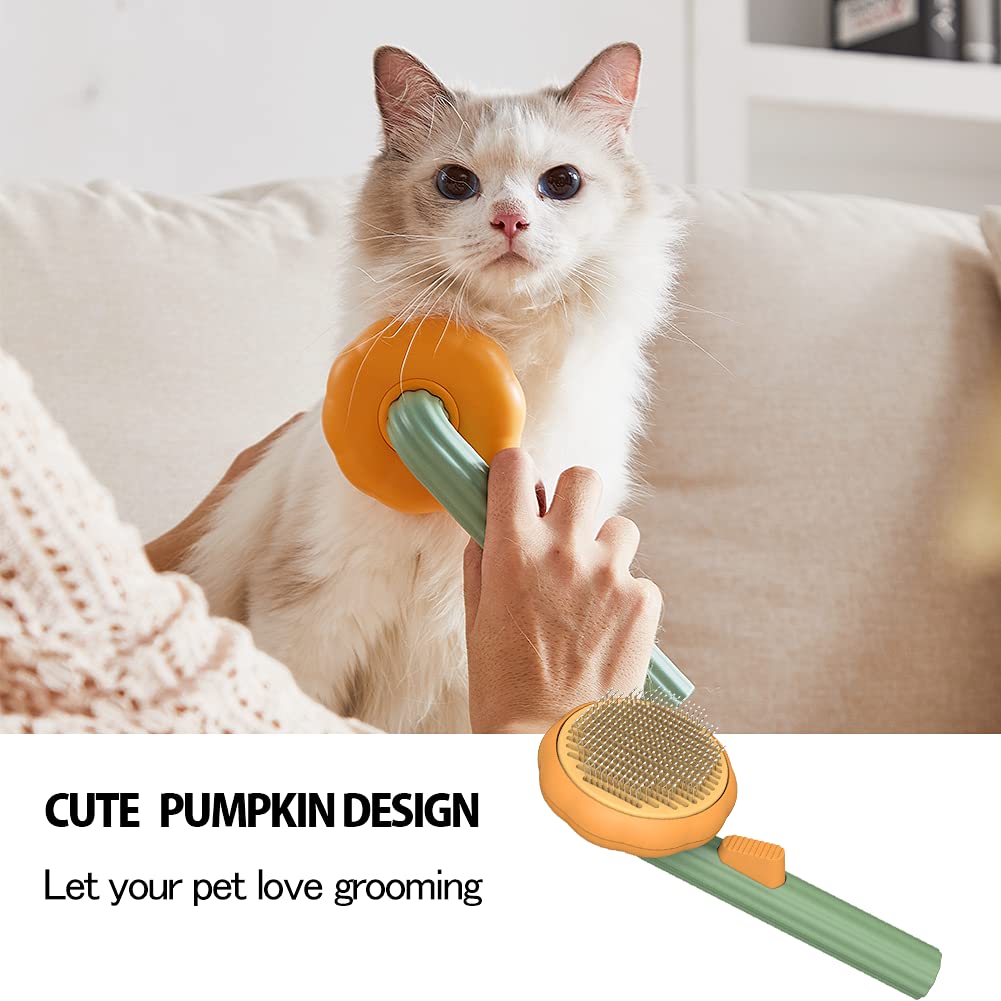 Pet Pumpkin Brush, Pet Grooming Self Cleaning Slicker Brush For Dogs Cats Puppy Rabbit, Cat Brush Grooming Gently Removes Loose Undercoat, Mats Tangle