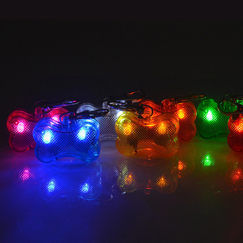 LED Dog Bone Shape ID Tag Pet Safety Collar Pendant