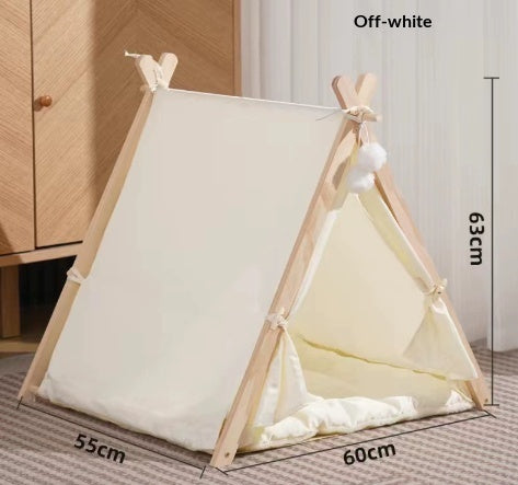 Pet Tent Cat Litter Removable And Washable Striped Canvas Solid Wood