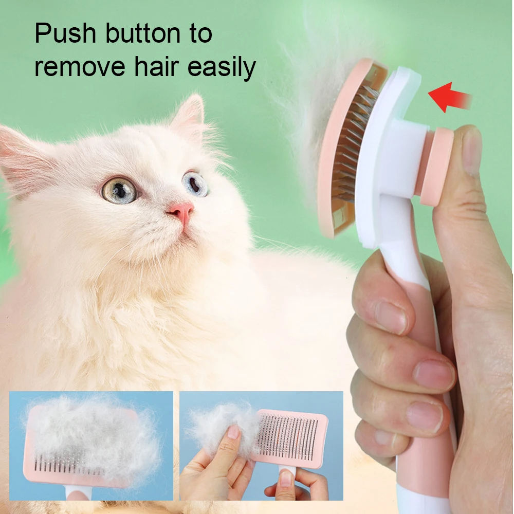 Self Cleaning Slicker Brush For Dogs, Cats Pets-One Click Cleaning Function-Gentle Effective Cat, Pet Dog Hair Remover-Dog Grooming Accessories For Sm