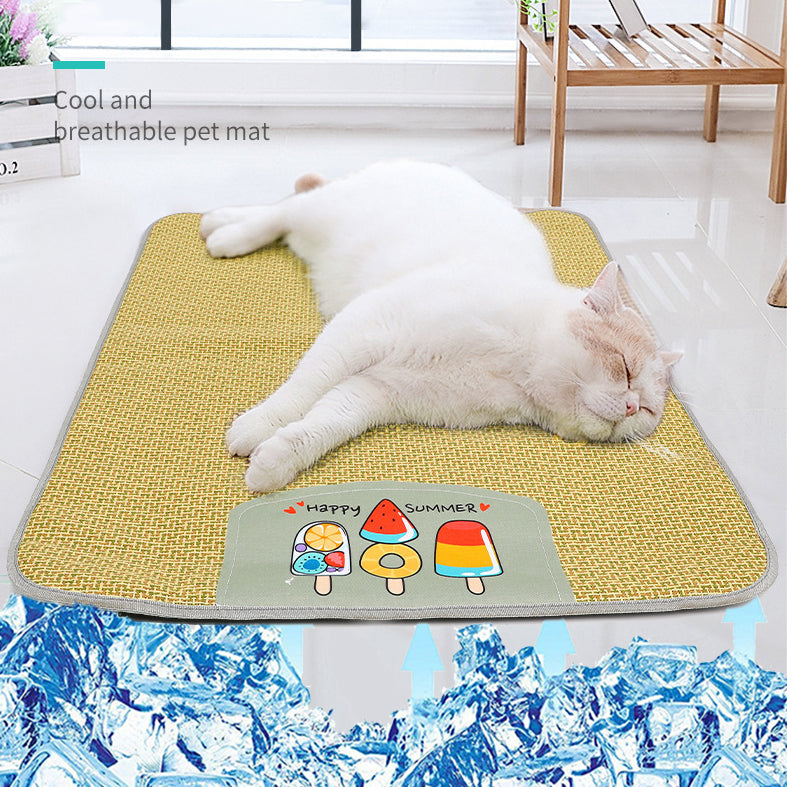 Pet Mat Ice Cool Grass Mat Dog's Nest Tengzhu Cooling Summer Pet's Nest Cat Sleeping Mat Anti Scratch Dog Bed Anti Moisture Dogs Cats Supplies Summer